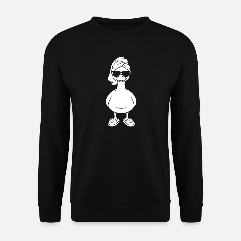 Sonnen-Duck mit Badetuch und Slippern - Unisex Pullover - Schwarz