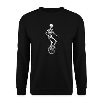 Skelett fährt Einrad - Unisex Pullover - Schwarz - Vorne - Alina (178cm) & Michal (187cm)