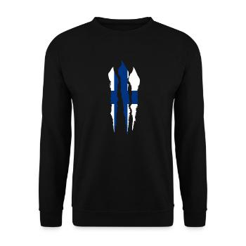 Finnland Flagge Suomi Finnische Fahne Used Look - Unisex Pullover - Schwarz - Vorne - Alina (178cm) & Michal (187cm)