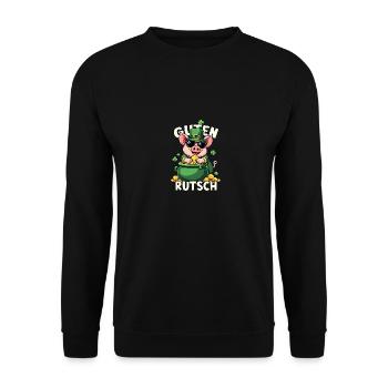 Guten Rutsch Silvester Neujahr Glücksschwein - Unisex Pullover - Schwarz - Vorne - Alina (178cm) & Michal (187cm)