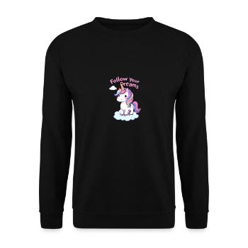 Folgen Sie Ihren Träumen Einhorn-Inspiration - Unisex Pullover - Schwarz - Vorne - Alina (178cm) & Michal (187cm)