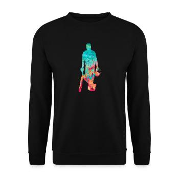 Cricket-Spieler in Popart - Unisex Pullover - Schwarz - Vorne - Alina (178cm) & Michal (187cm)