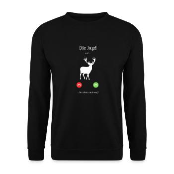 Anruf Hirsch die Jagd ruft Geschenk Jäger - Unisex Pullover - Schwarz - Vorne - Alina (178cm) & Michal (187cm)