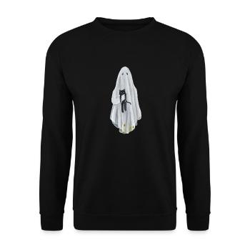 Geist mit Katze - Unisex Pullover - Schwarz - Vorne - Alina (178cm) & Michal (187cm)