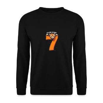 7. Geburtstag - Ich bin schon 7 Jahre - Unisex Pullover - Schwarz - Vorne - Alina (178cm) & Michal (187cm)