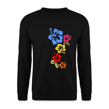 Hibiskus Blüten bunte Hawaii Blumen Sommer - Unisex Pullover - Schwarz - Vorne - Alina (178cm) & Michal (187cm)