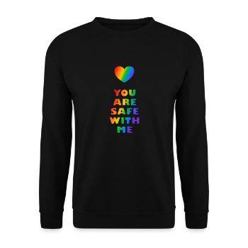 You Are Safe With Me Rainbow Heart LGBT Safe Space - Unisex Sweatshirt - black - Front - Alina (178cm) & Michal (187cm)