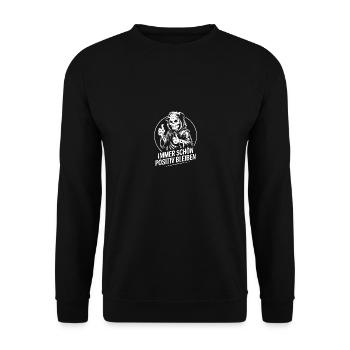 Grim Reaper lustig immer schön positiv bleiben - Unisex Pullover - Schwarz - Vorne - Alina (178cm) & Michal (187cm)