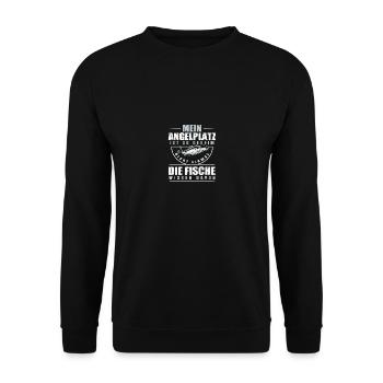Mein Angelplatz ist so geheim nicht mal die Fische - Unisex Pullover - Schwarz - Vorne - Alina (178cm) & Michal (187cm)