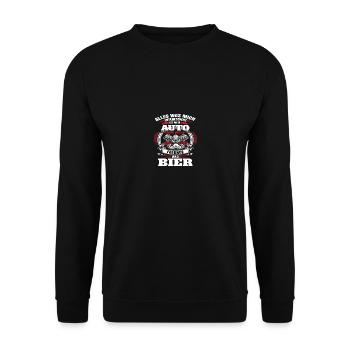 Alles was mich Interessiert ist mein Auto und Bier - Unisex Pullover - Schwarz - Vorne - Alina (178cm) & Michal (187cm)