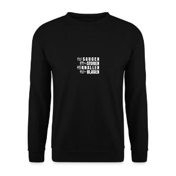 Saugen Stoßen Knallen Blasen - Unisex Pullover - Schwarz - Vorne - Alina (178cm) & Michal (187cm)