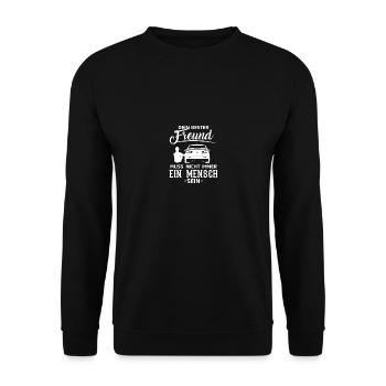 Dein bester Freund muss nich immer ein Mensch sein - Unisex Pullover - Schwarz - Vorne - Alina (178cm) & Michal (187cm)