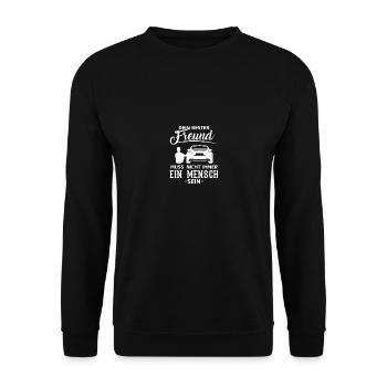Dein bester Freund muss nich immer ein Mensch sein - Unisex Pullover - Schwarz - Vorne - Alina (178cm) & Michal (187cm)