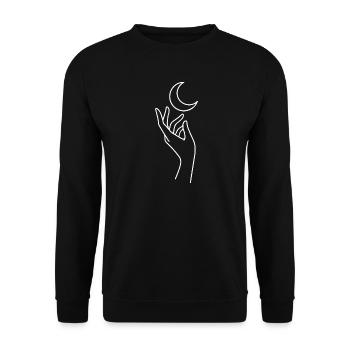 Hand with Moon Sketch – Mystical Motif - Unisex Sweatshirt - black - Front - Alina (178cm) & Michal (187cm)