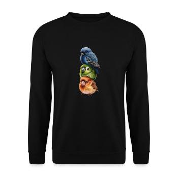 Drei Vögel übereinander gestapelt - Unisex Pullover - Schwarz - Vorne - Alina (178cm) & Michal (187cm)