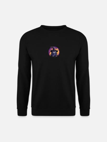 Schwarze Katze mit Hexenhut - Unisex Pullover - Schwarz