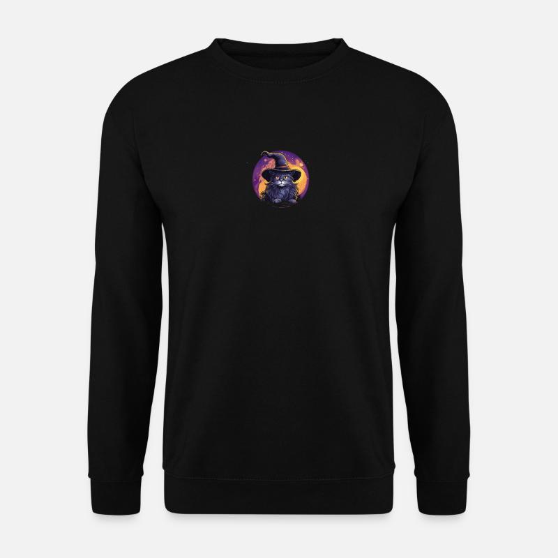 Schwarze Katze mit Hexenhut - Unisex Pullover - Schwarz