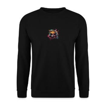Lustige Eule hört Musik über Kopfhörer - Unisex Pullover - Schwarz - Vorne - Alina (178cm) & Michal (187cm)