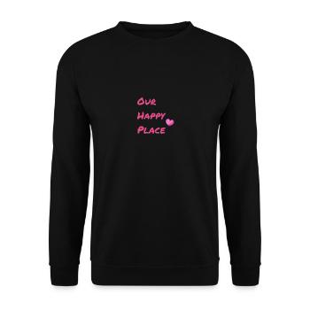 Our Happy Place Rot - Unisex Pullover - Schwarz - Vorne - Alina (178cm) & Michal (187cm)