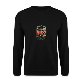 Sprüche Nico - Unisex Pullover - Schwarz - Vorne - Alina (178cm) & Michal (187cm)