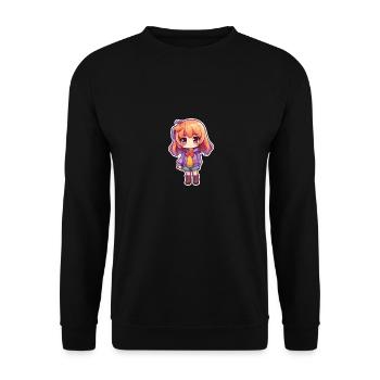 Süßes Manga Mädchen - Unisex Pullover - Schwarz - Vorne - Alina (178cm) & Michal (187cm)