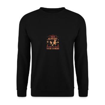 Technischer Support Ich bin hier, um Ihre Cookies zu löschen Weihnachten - Unisex Pullover - Schwarz - Vorne - Alina (178cm) & Michal (187cm)