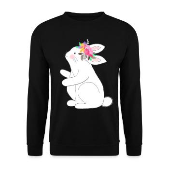 Kleine Hase mit Blumen - Unisex Pullover - Schwarz - Vorne - Alina (178cm) & Michal (187cm)