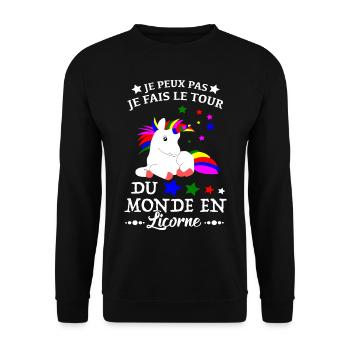 Unicorn Shirt - I go around the world Gift - Unisex Sweatshirt - black - Front - Alina (178cm) & Michal (187cm)
