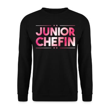 Junior chefin - Im Haus bin ich der boss geschenk - Unisex Pullover - Schwarz - Vorne - Alina (178cm) & Michal (187cm)