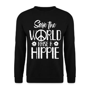 Sauver Le Monde - Mouvement hippie des années 70 - Sweat-shirt Unisexe - noir - Devant - Alina (178cm) & Michal (187cm)