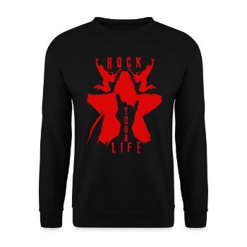 Rock your life rot Stern mit Gitarrist rock n roll - Unisex Pullover - Schwarz - Vorne - Alina (178cm) & Michal (187cm)