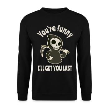 Drôle Grim Reaper Squelette Costume d’Halloween - Sweat-shirt Unisexe - noir - Devant - Alina (178cm) & Michal (187cm)