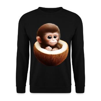 Affe in einer Kokosnuss - Unisex Pullover - Schwarz - Vorne - Alina (178cm) & Michal (187cm)