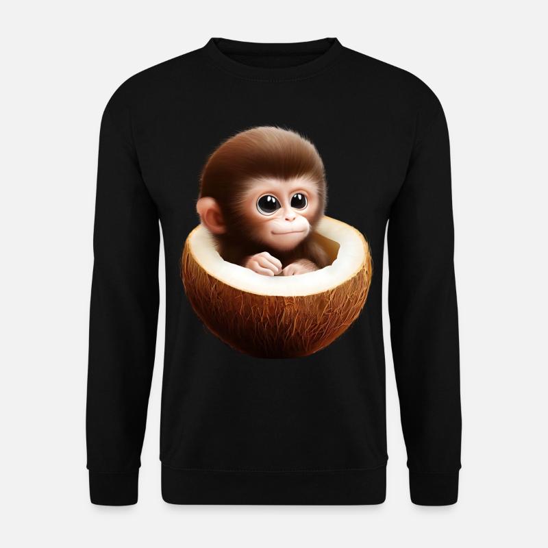 Affe in einer Kokosnuss - Unisex Pullover - Schwarz