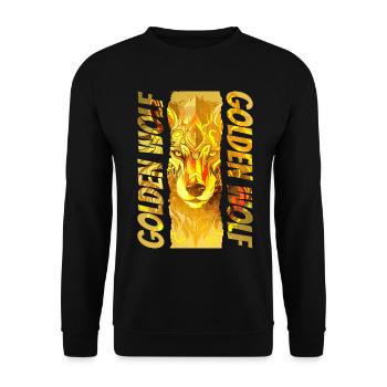 Wolf Wolfskopf Gold Mystisch Natur Wildnis Kunst - Unisex Pullover - Schwarz - Vorne - Alina (178cm) & Michal (187cm)