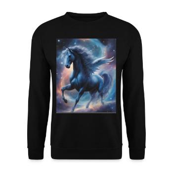 Pegasos (Pegasus) im Weltall - Weltenwanderer - Unisex Pullover - Schwarz - Vorne - Alina (178cm) & Michal (187cm)