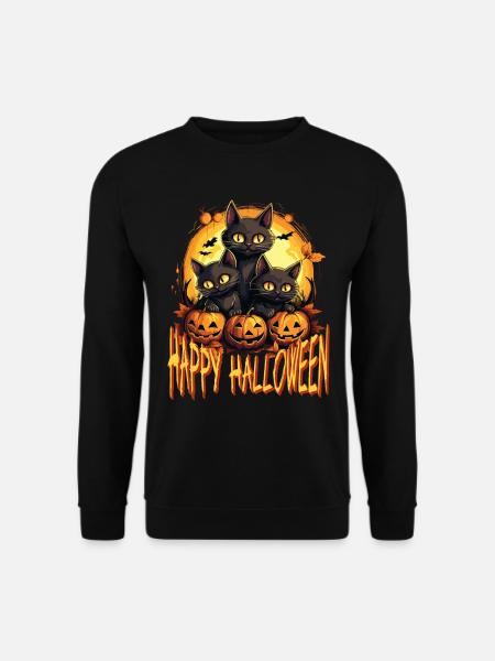 Halloween Katzen Schwarz Kürbis Kostüm Gruselig - Unisex Pullover - Schwarz