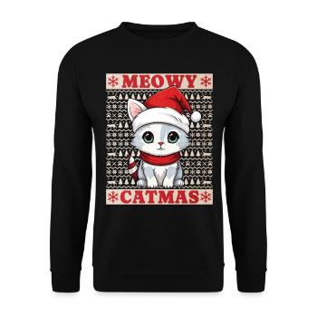 Cat Christmas Merry Meowy Catmas Ugly Cute - Unisex Sweatshirt - black - Front - Alina (178cm) & Michal (187cm)