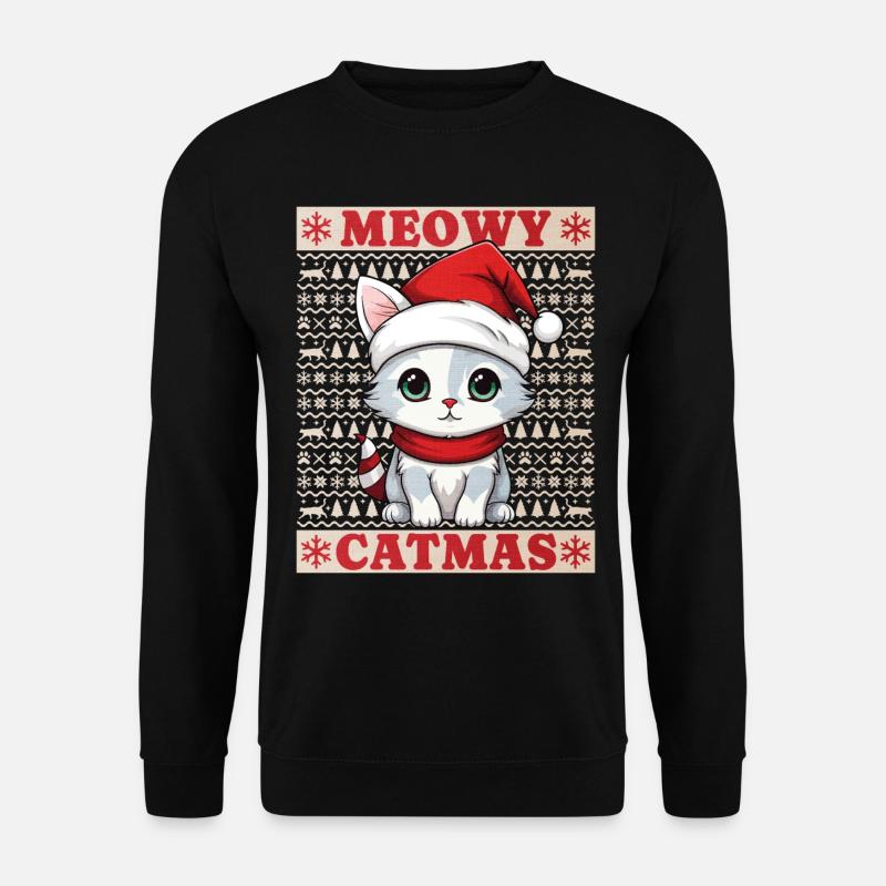 Katze Weihnachten Merry Meowy Catmas Ugly Süß - Unisex Pullover - Schwarz