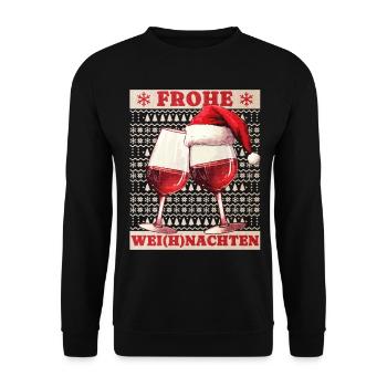 Weihnachten Wein Rotwein Glas Wei(h)nachten Lustig - Unisex Pullover - Schwarz - Vorne - Alina (178cm) & Michal (187cm)