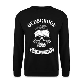 Oldschool Moped Fahrer - Unisex Pullover - Schwarz - Vorne - Alina (178cm) & Michal (187cm)
