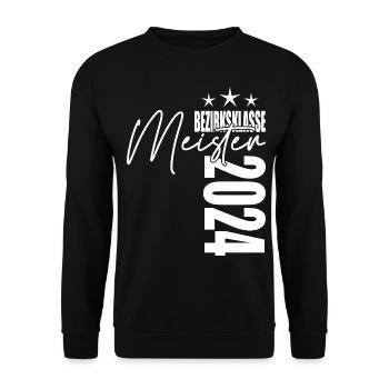 Meister Bezirksklasse 2024 Aufstiegstrikot - Unisex Pullover - Schwarz - Vorne - Alina (178cm) & Michal (187cm)