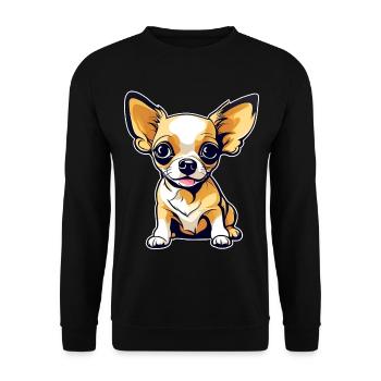 Niedlicher kleiner Chihuahua Hund im Comic Style - Unisex Pullover - Schwarz - Vorne - Alina (178cm) & Michal (187cm)