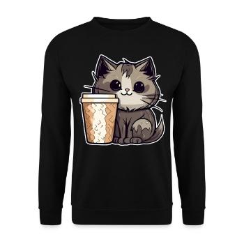 Niedliche Kaffee Katze - Unisex Pullover - Schwarz - Vorne - Alina (178cm) & Michal (187cm)