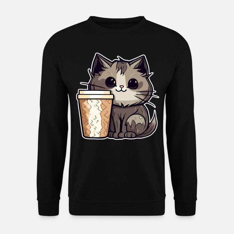 Niedliche Kaffee Katze - Unisex Pullover - Schwarz