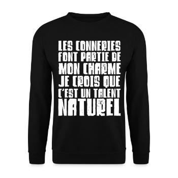 Les conneries c'est mon charme - Sweat-shirt Unisexe - noir - Devant - Alina (178cm) & Michal (187cm)