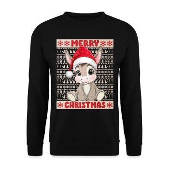 Esel Ugly Christmas Weihnachten Xmas Süß - Unisex Pullover - Schwarz - Vorne - Alina (178cm) & Michal (187cm)