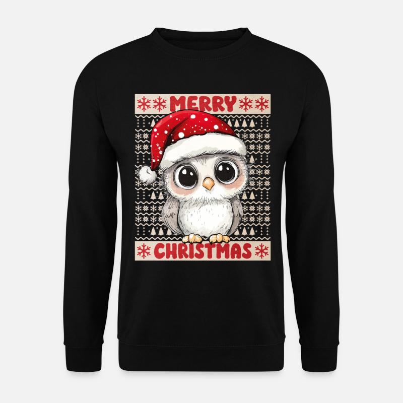 Eule Ugly Christmas Weihnachten Xmas Süß Niedlich - Unisex Pullover - Schwarz