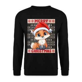 Fuchs Ugly Christmas Weihnachten Xmas Süß Niedlich - Unisex Pullover - Schwarz - Vorne - Alina (178cm) & Michal (187cm)