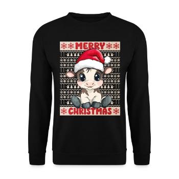 Kuh Kalb Ugly Christmas Weihnachten Xmas Süß - Unisex Pullover - Schwarz - Vorne - Alina (178cm) & Michal (187cm)